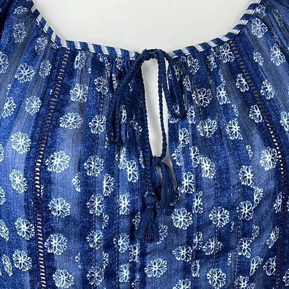 Abercrombie & Fitch Boho Peasant Top Floral Sheer Lightweight Blouse Blue XS - Picture 6 of 13